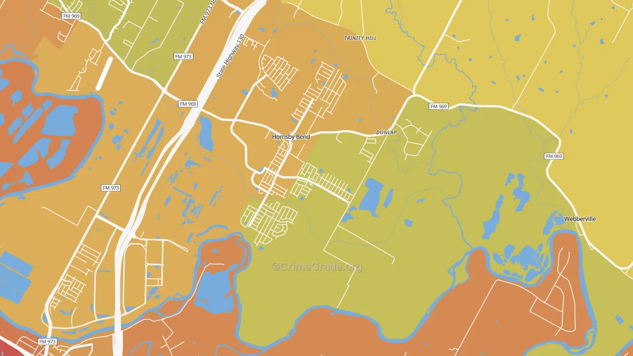 Hornsby Bend, TX Map of Vehicle Theft Rates