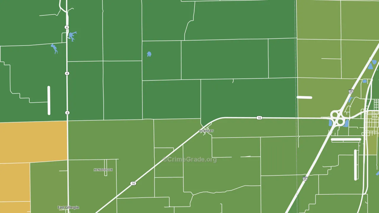 Hornsby, IL Map of Vehicle Theft Rates