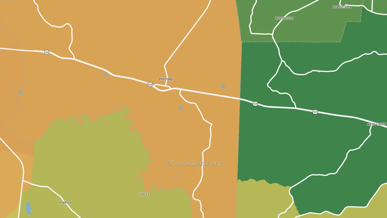 Hornsby, TN Map of Vehicle Theft Rates