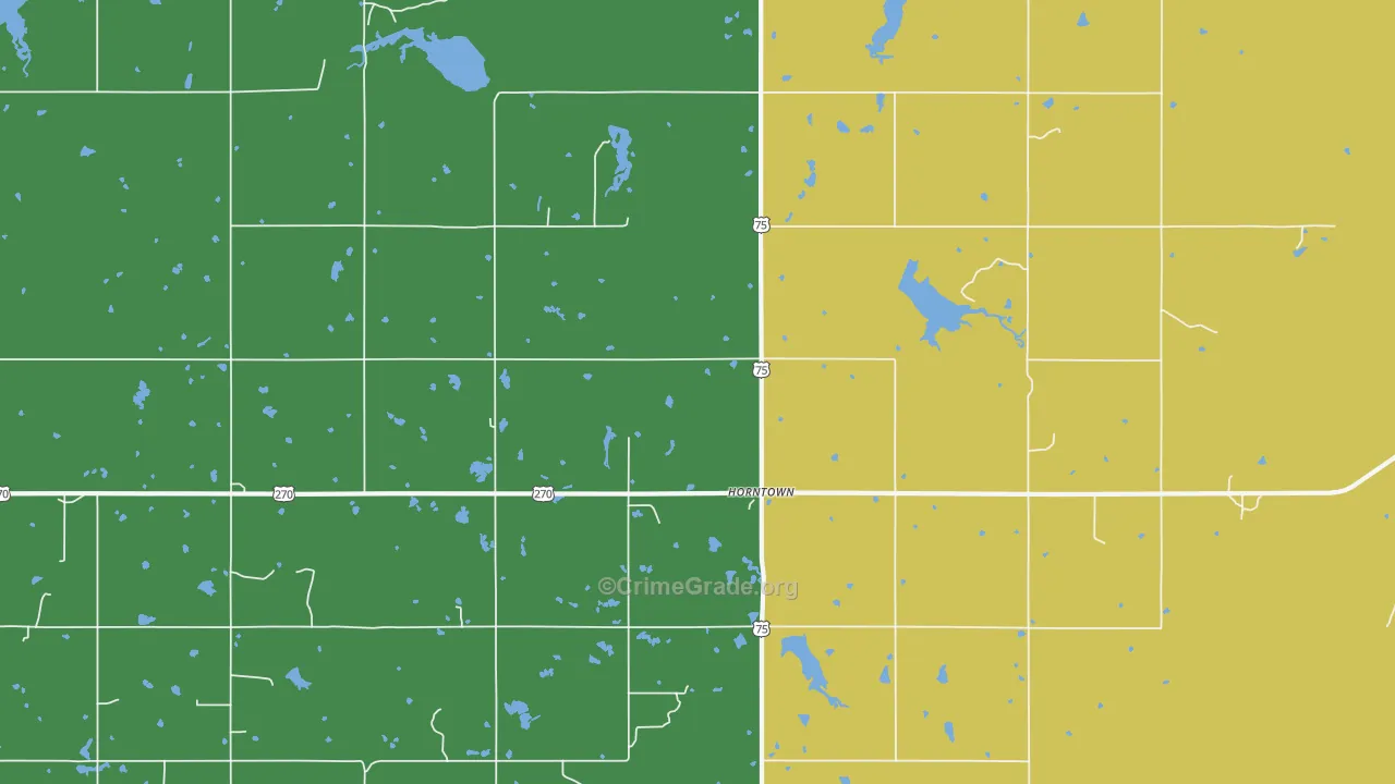 Horntown, OK Map of Vehicle Theft Rates
