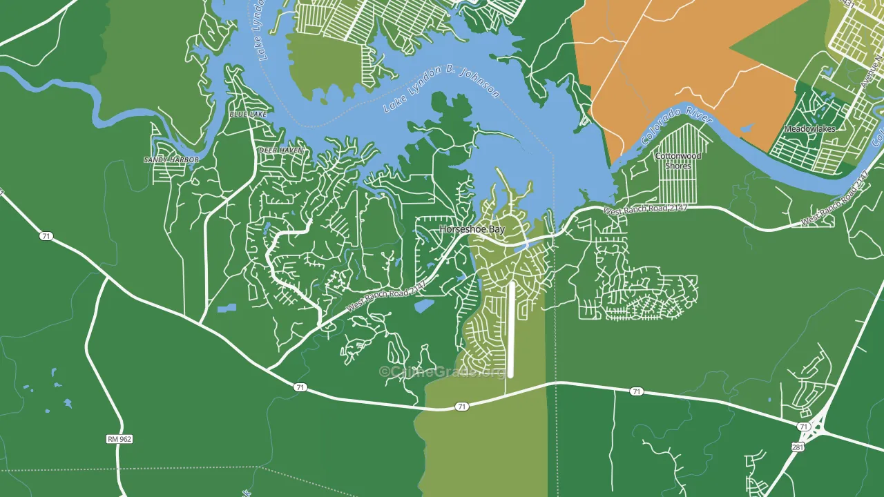 Horseshoe Bay, TX Map of Vehicle Theft Rates