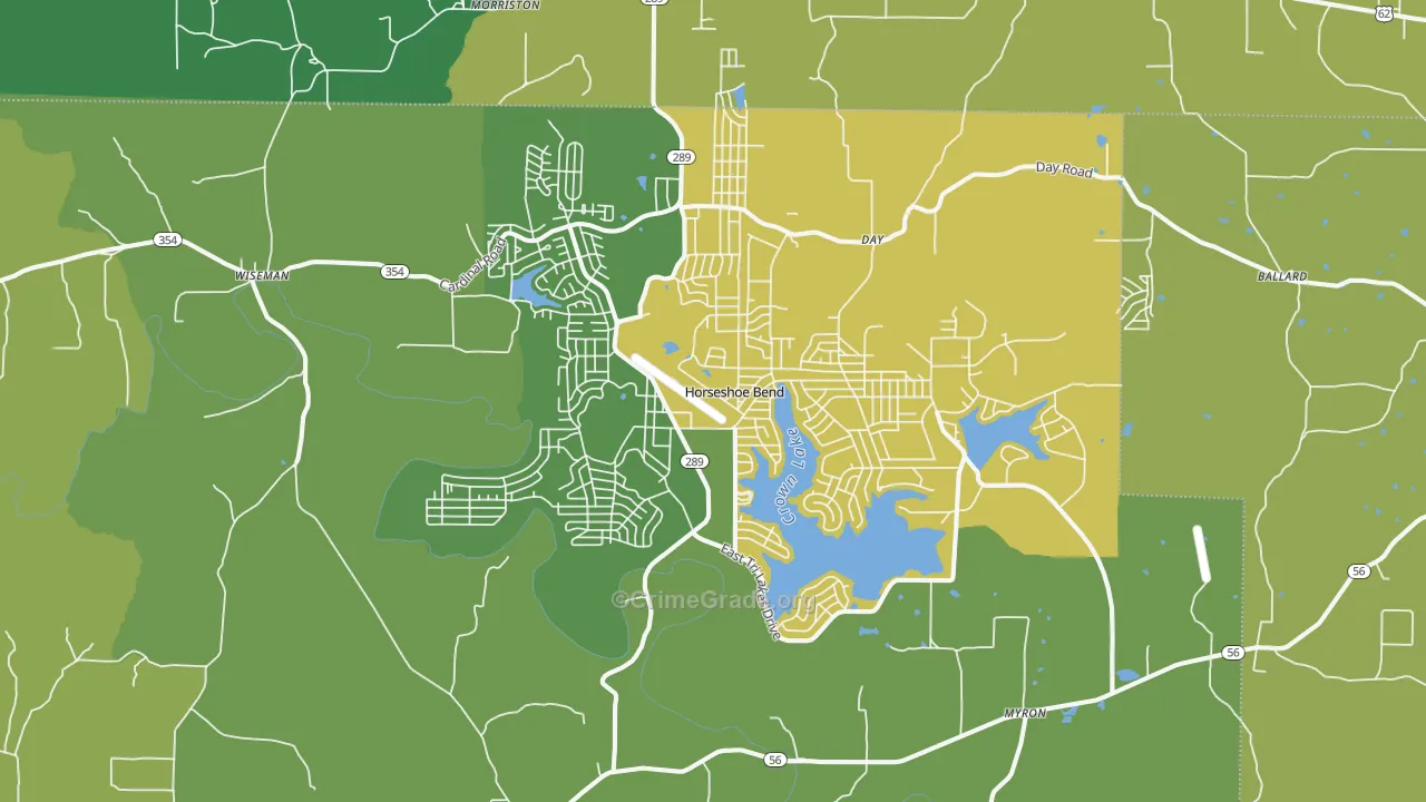 Horseshoe Bend, AR Map of Vehicle Theft Rates