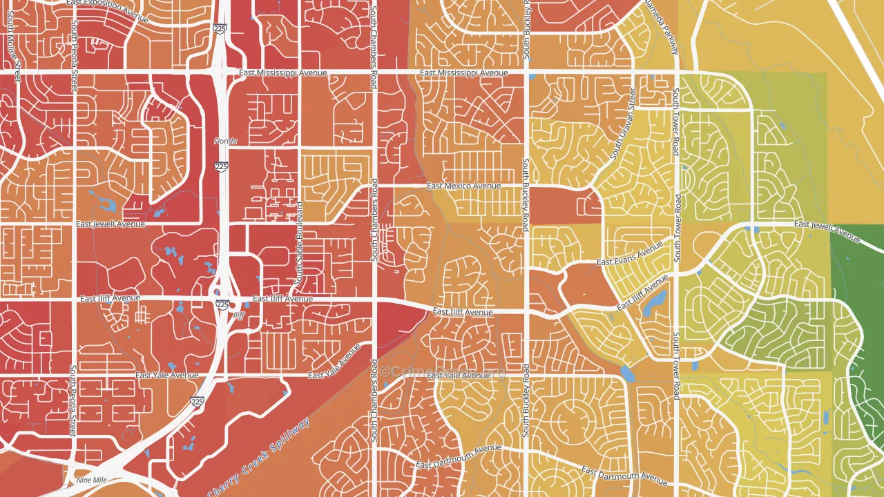 Horseshoe Park, Aurora, CO Map of Vehicle Theft Rates