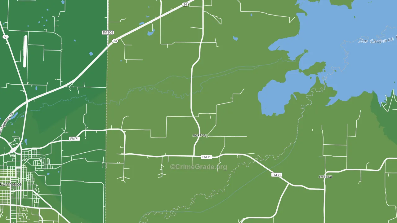 Horton, TX Map of Vehicle Theft Rates