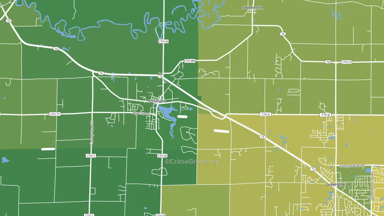 Hortonville, WI Map of Vehicle Theft Rates