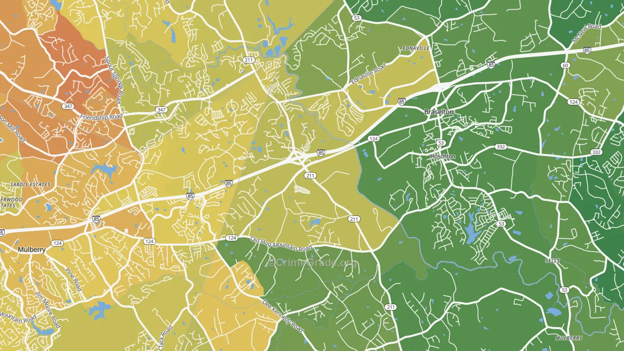 Hoschton, GA Map of Vehicle Theft Rates