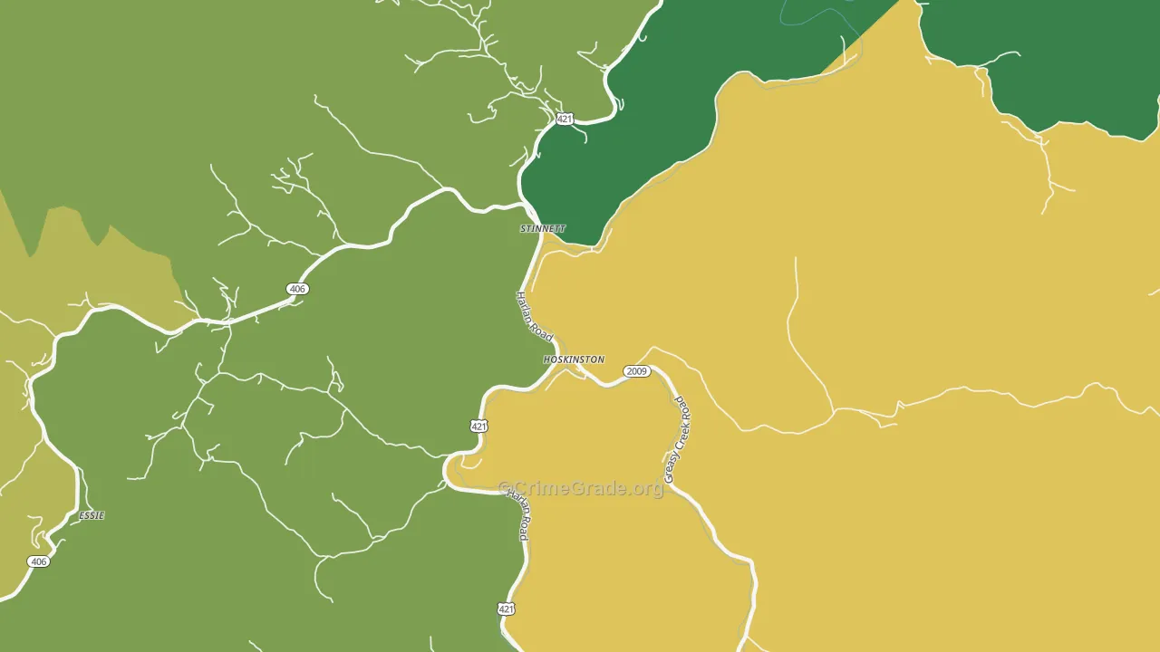 Hoskinston, KY Map of Vehicle Theft Rates