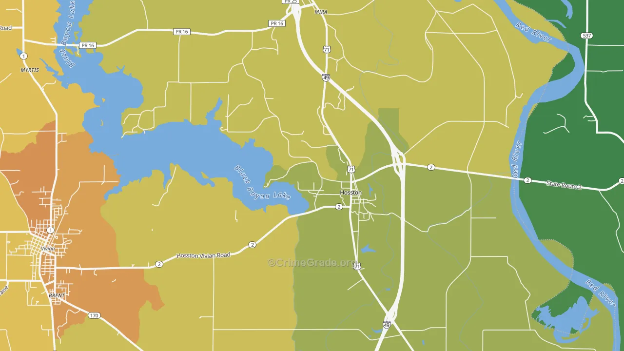 Hosston, LA Map of Vehicle Theft Rates
