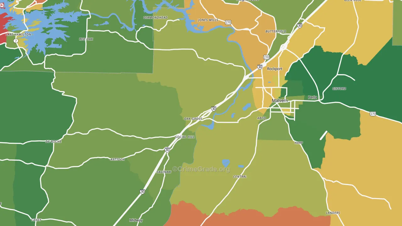 Hot Spring County, AR Map of Vehicle Theft Rates