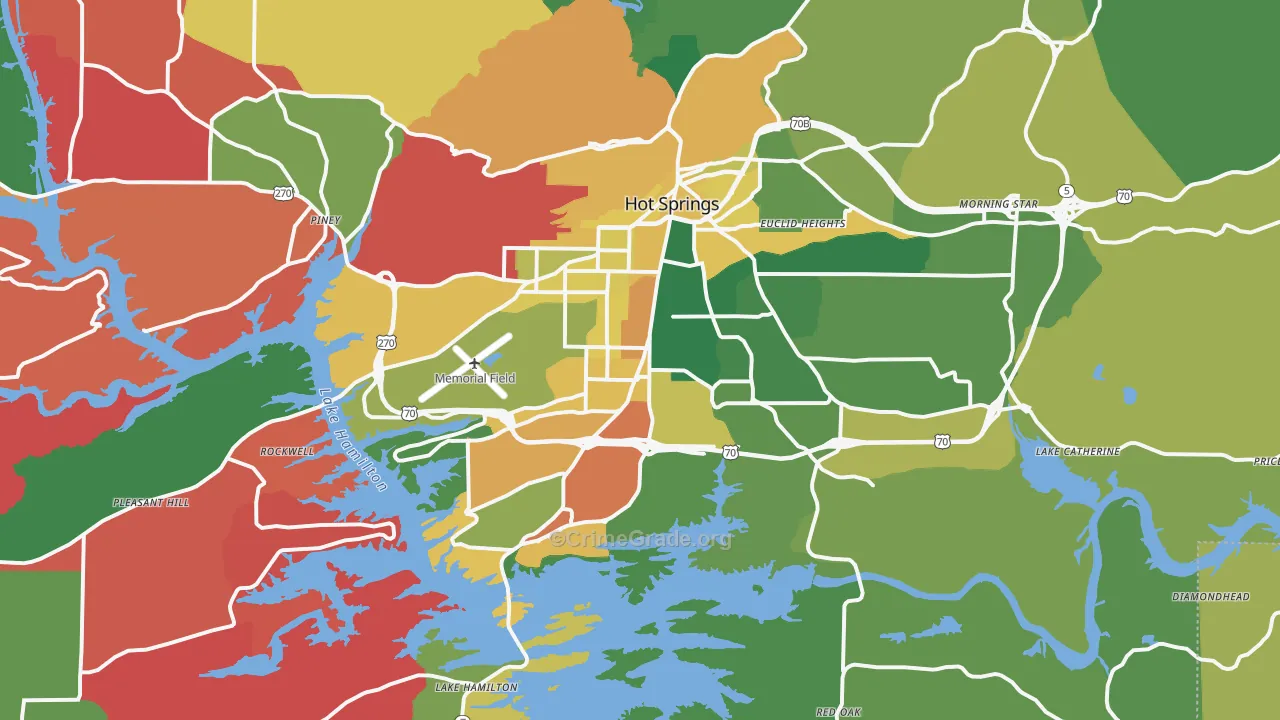 Hot Springs, AR Map of Vehicle Theft Rates