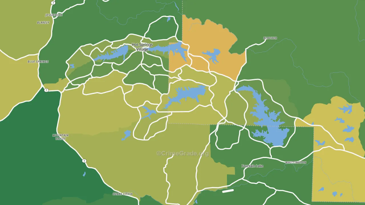 Hot Springs Village, AR Map of Vehicle Theft Rates