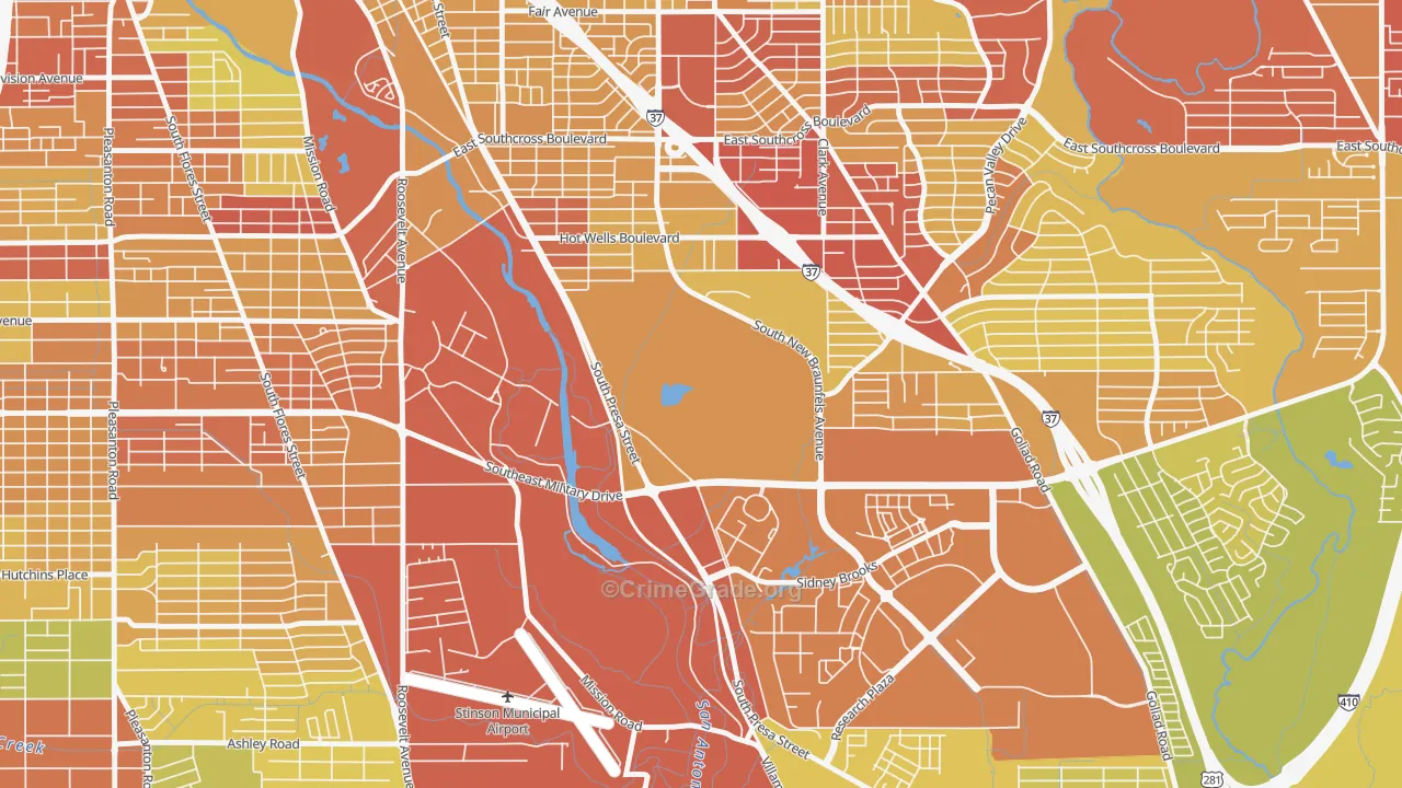 Hot Wells, San Antonio, TX Map of Vehicle Theft Rates