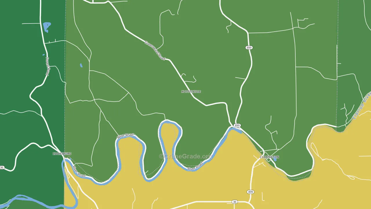 Hottelville, PA Map of Vehicle Theft Rates