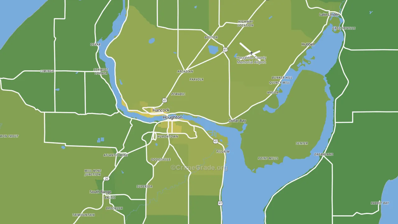 Houghton County, MI Map of Vehicle Theft Rates