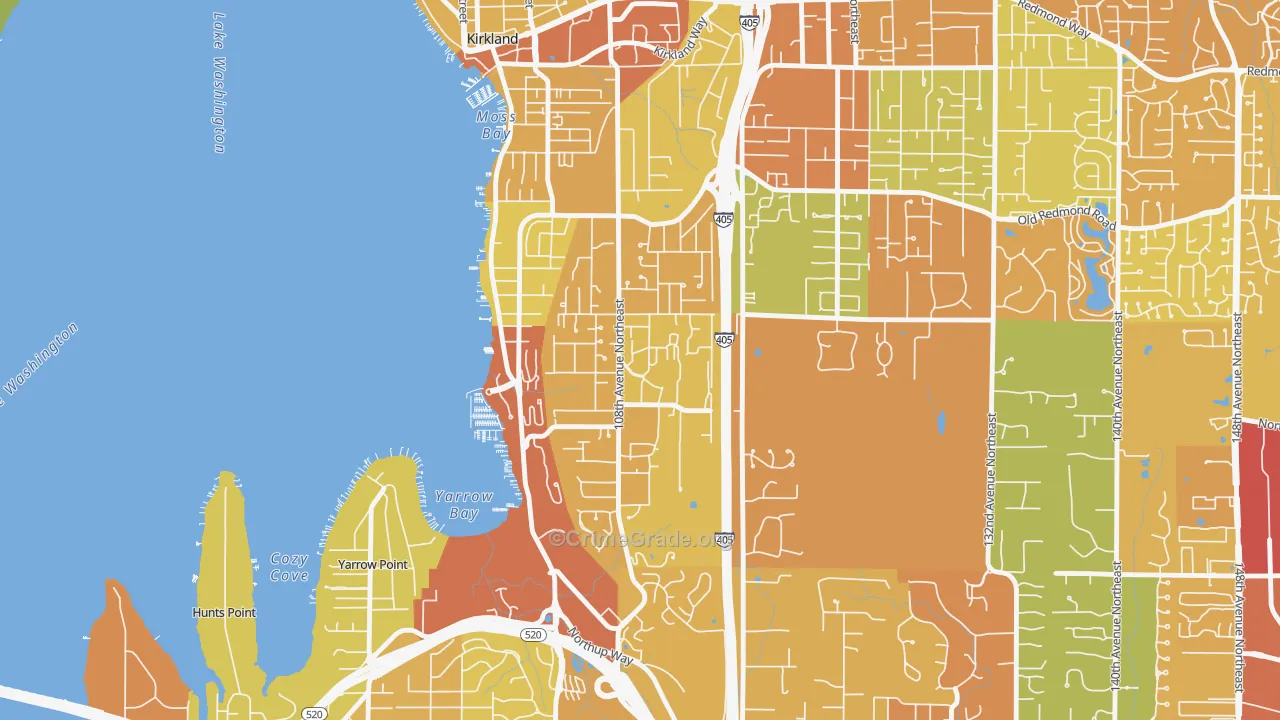Houghton, Kirkland, WA Map of Vehicle Theft Rates