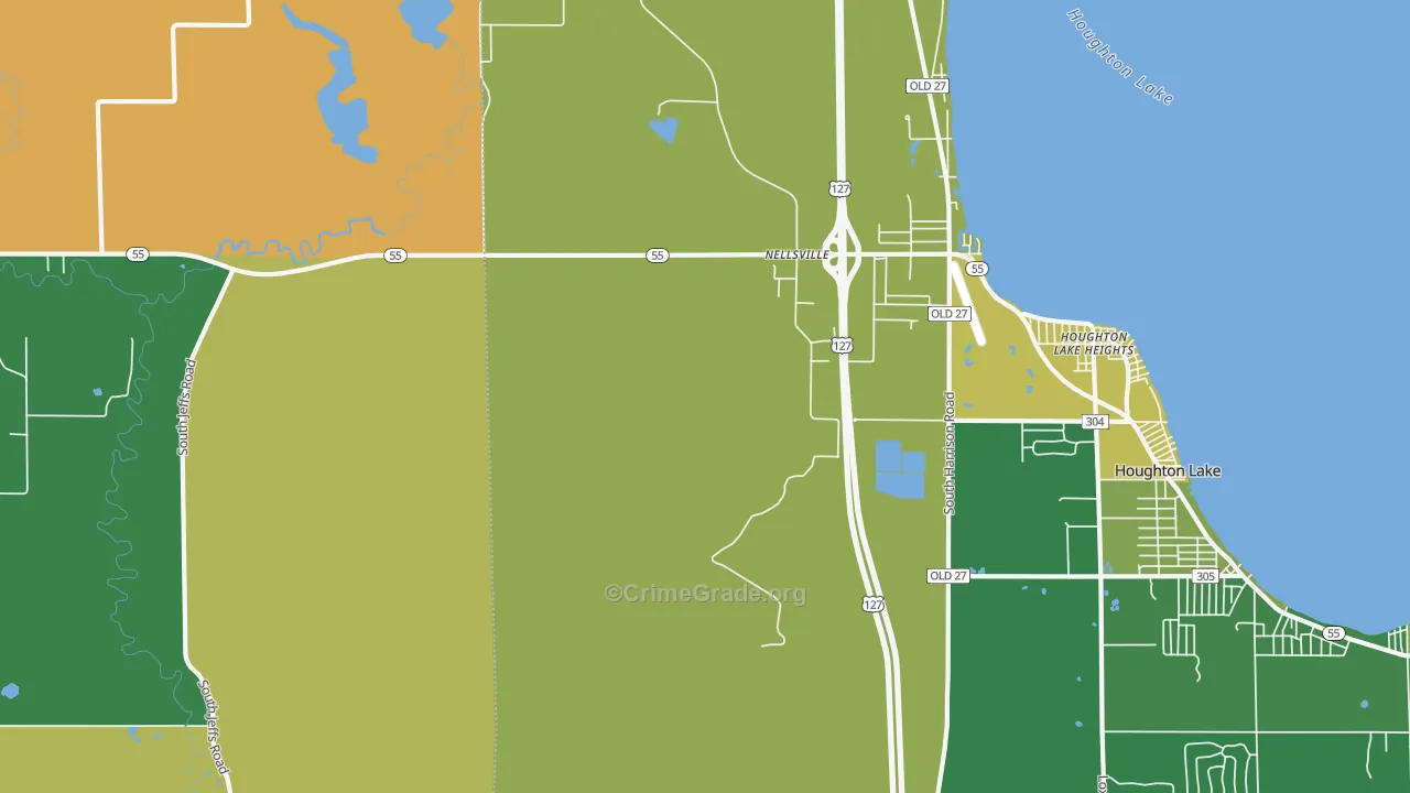 Houghton Lake Heights, MI Map of Vehicle Theft Rates