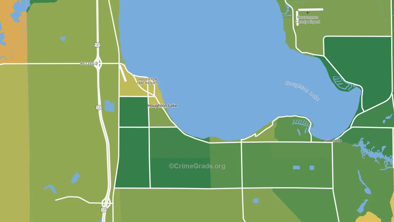 Houghton Lake, MI Map of Vehicle Theft Rates