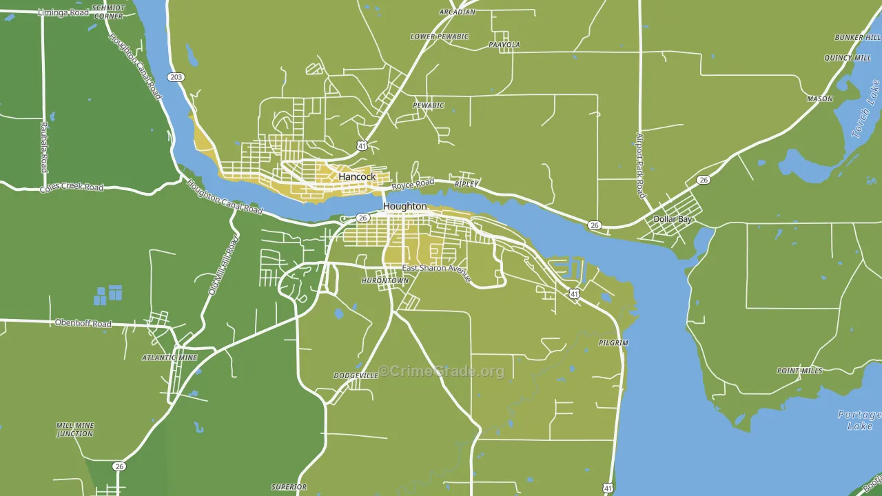 Houghton, MI Map of Vehicle Theft Rates