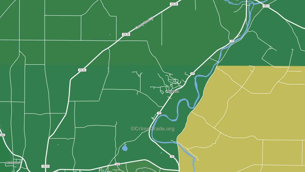 Houghton, NY Map of Vehicle Theft Rates