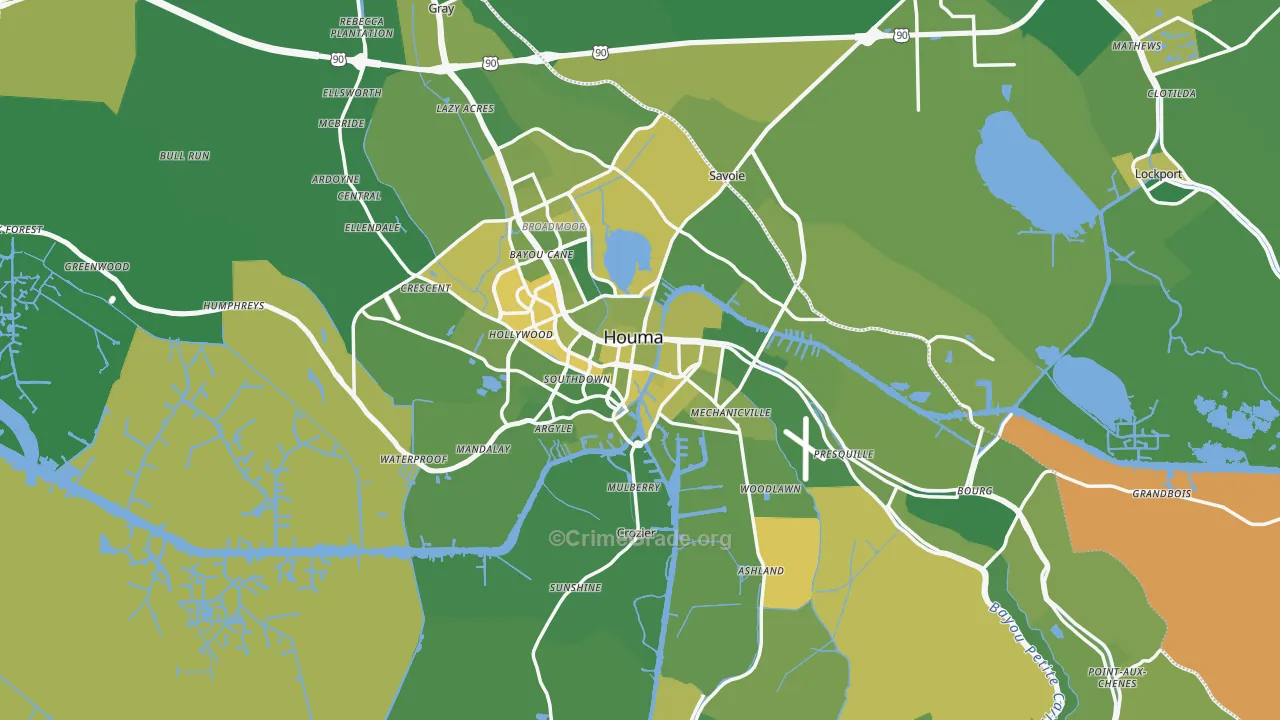 Houma, LA Map of Vehicle Theft Rates