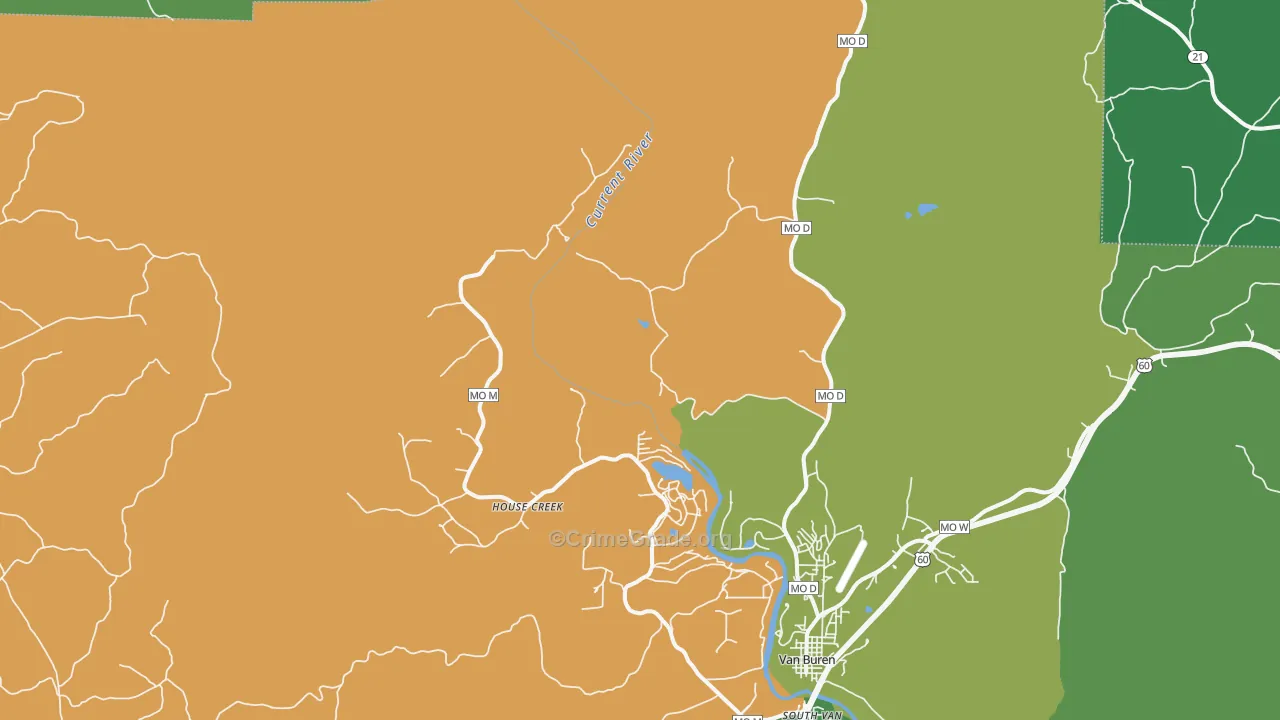House Creek, MO Map of Vehicle Theft Rates