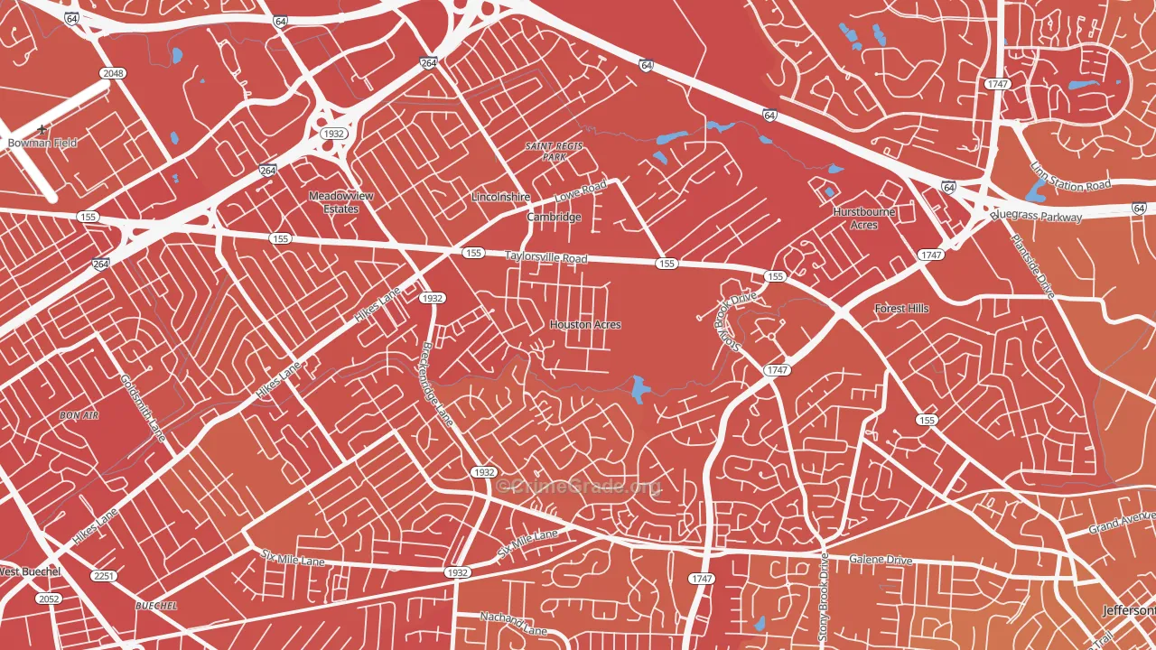 Houston Acres, KY Map of Vehicle Theft Rates
