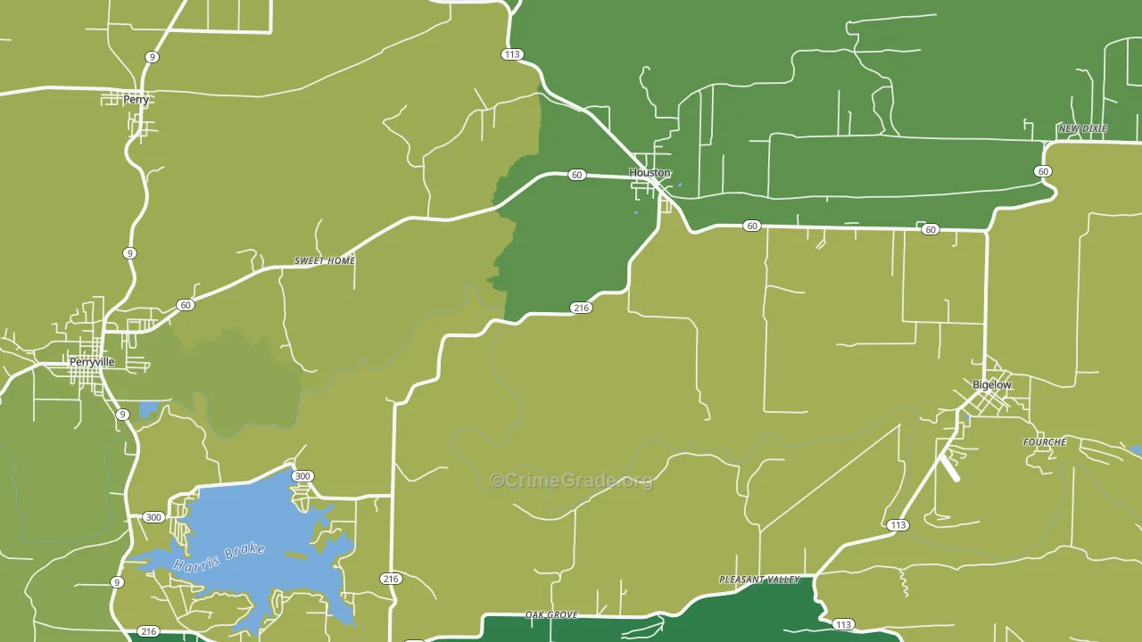 Houston, AR Map of Vehicle Theft Rates