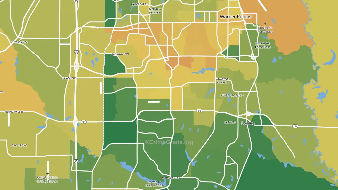 Houston County, GA Map of Vehicle Theft Rates