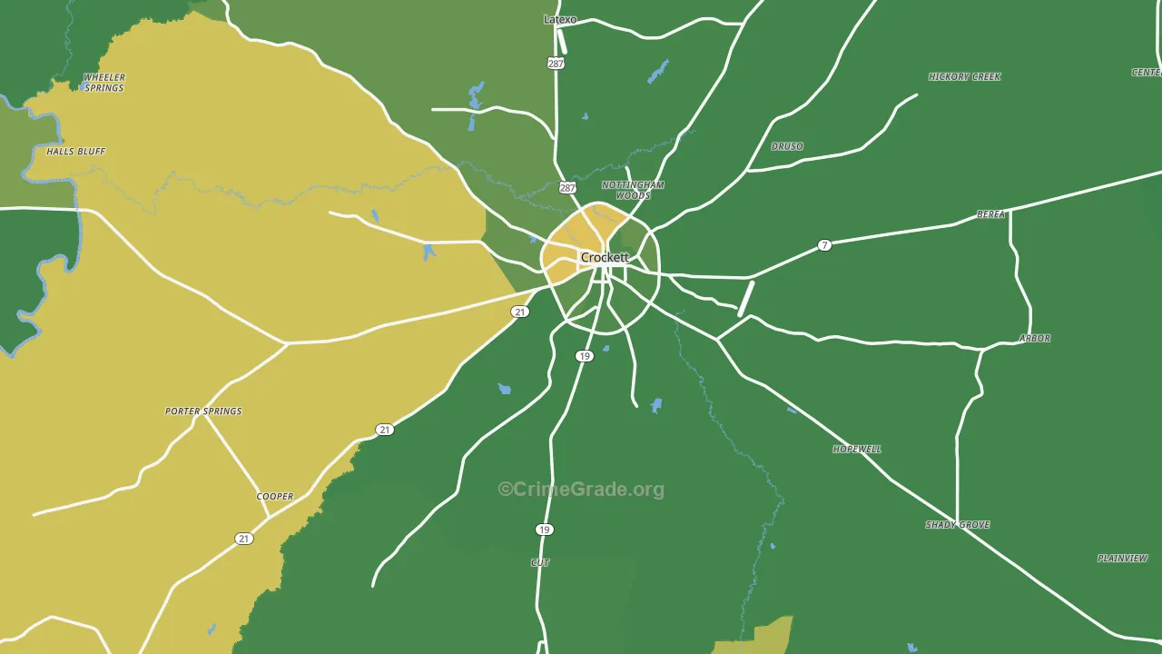 Houston County, TX Map of Vehicle Theft Rates