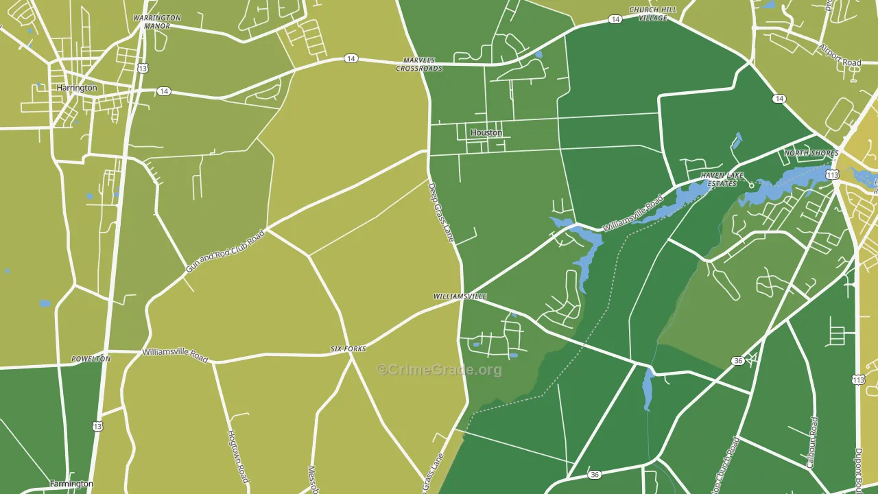 Houston, DE Map of Vehicle Theft Rates
