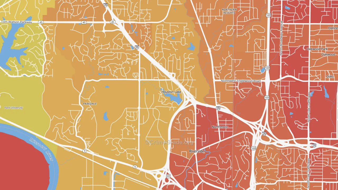 Houston Lake, MO Map of Vehicle Theft Rates