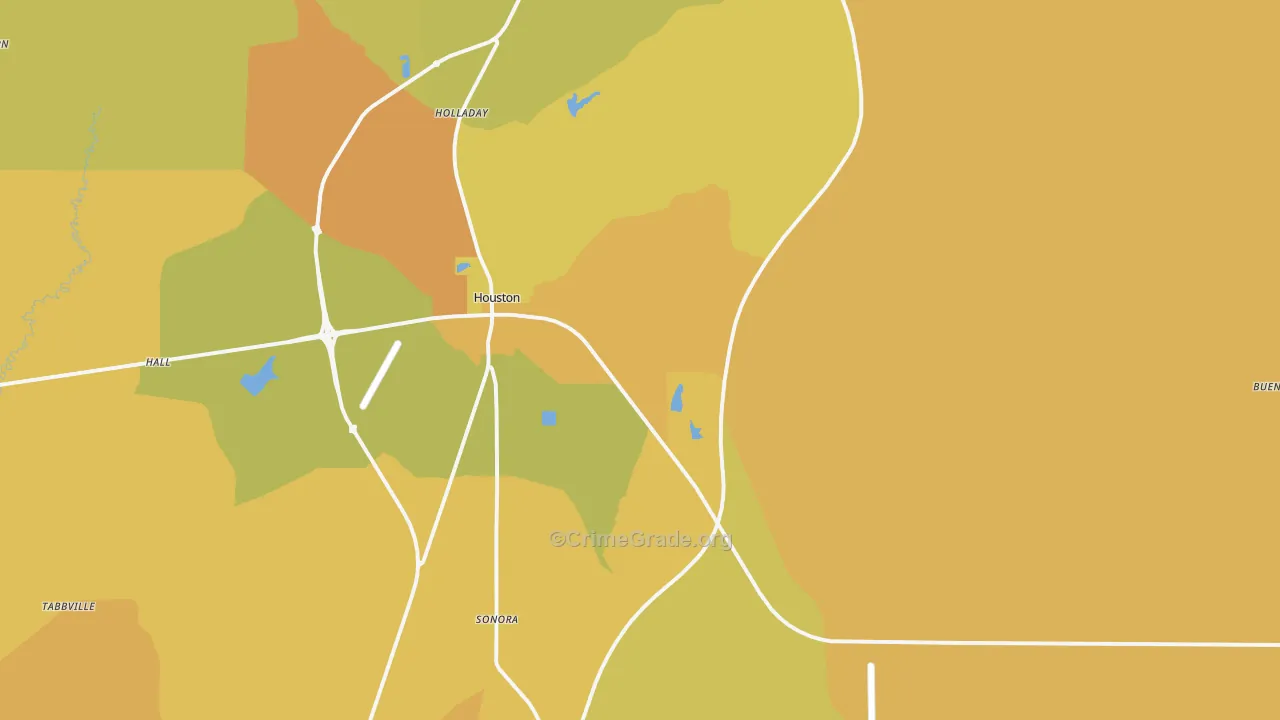 Houston, MS Map of Vehicle Theft Rates
