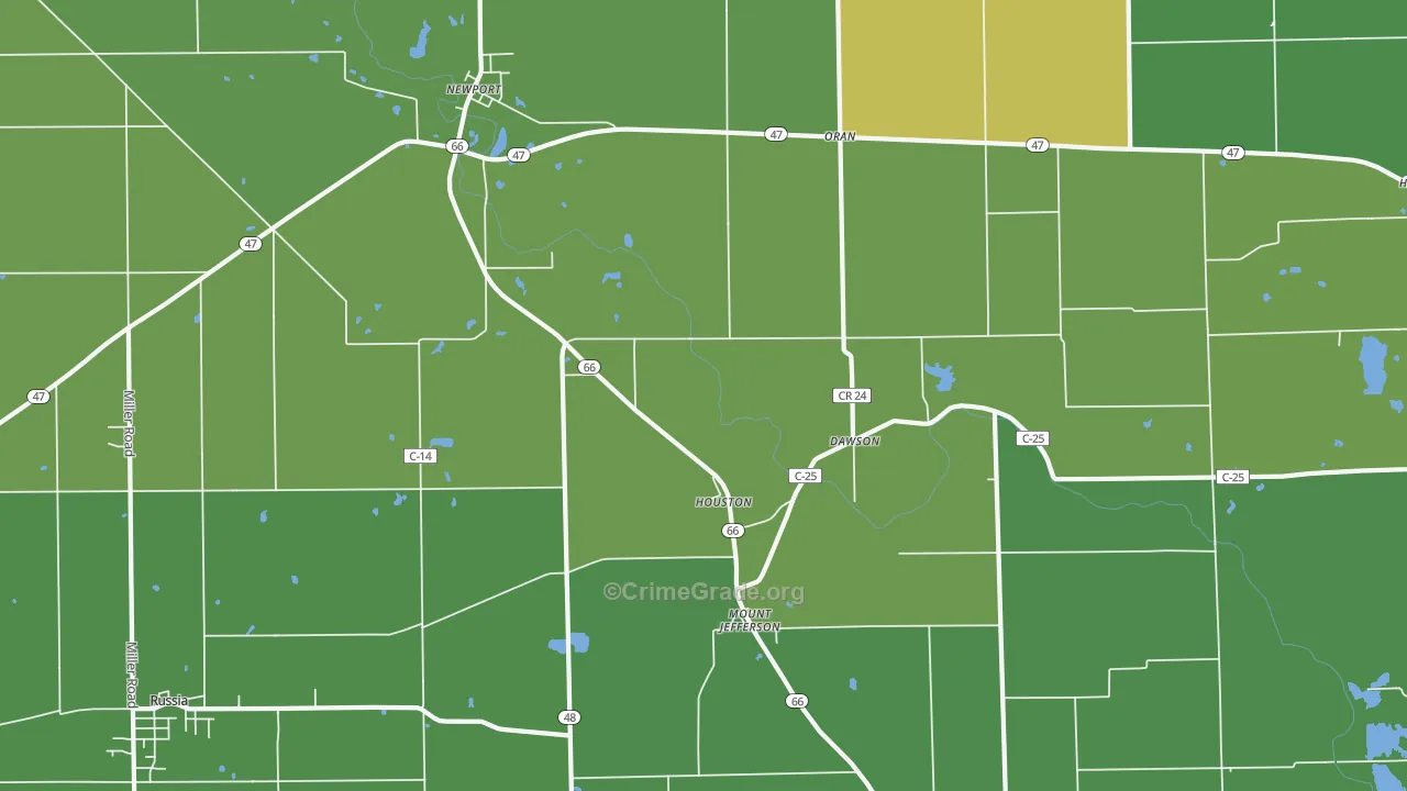 Houston, OH Map of Vehicle Theft Rates