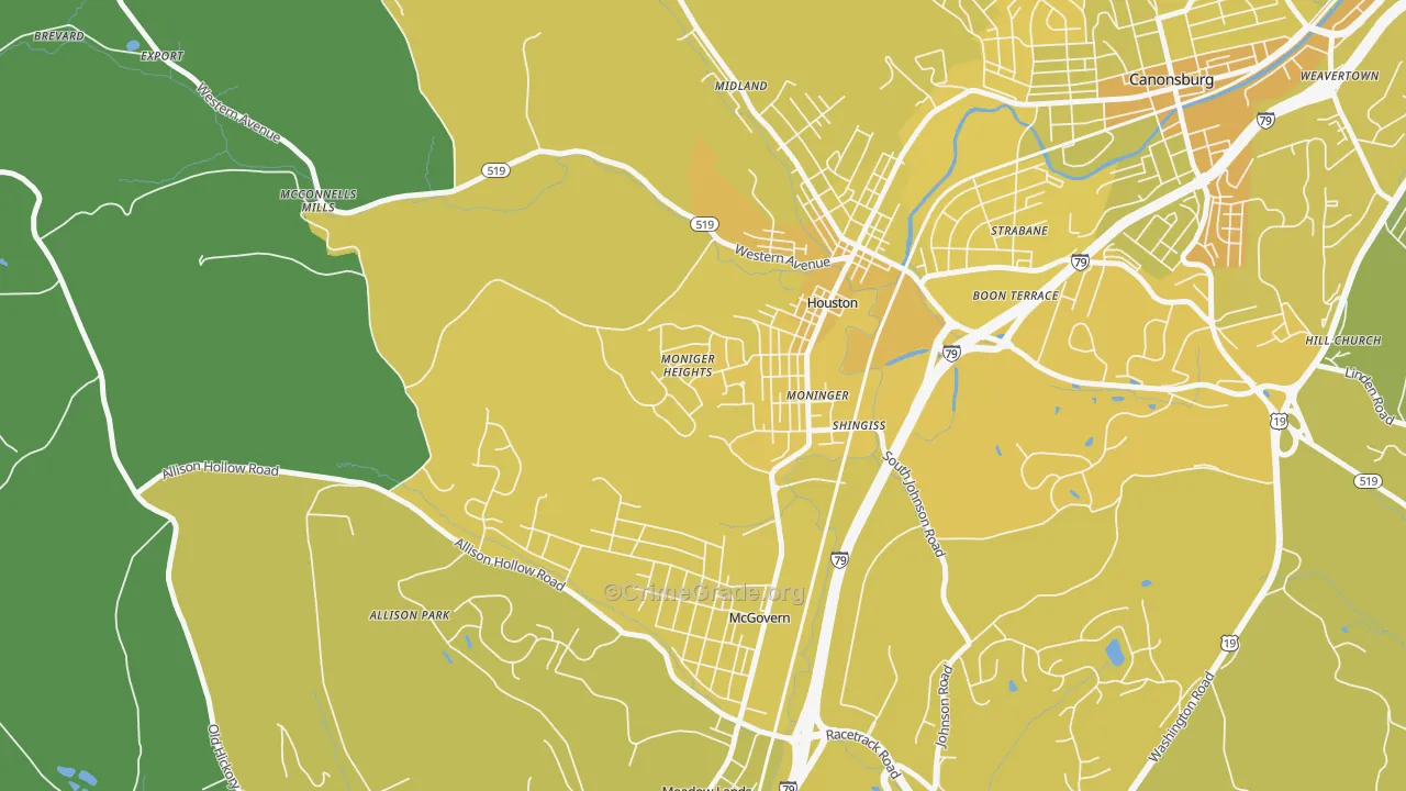 Houston, PA Map of Vehicle Theft Rates