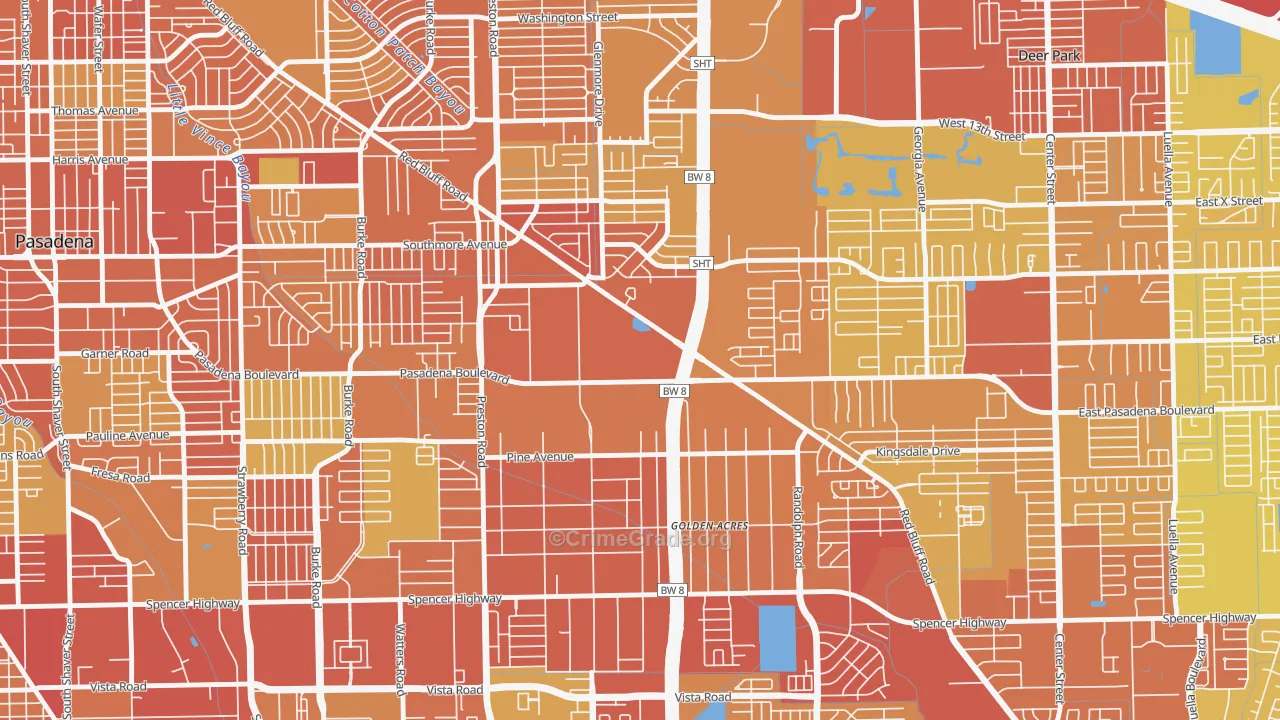 Houston Suburban Homes, Pasadena, TX Map of Vehicle Theft Rates