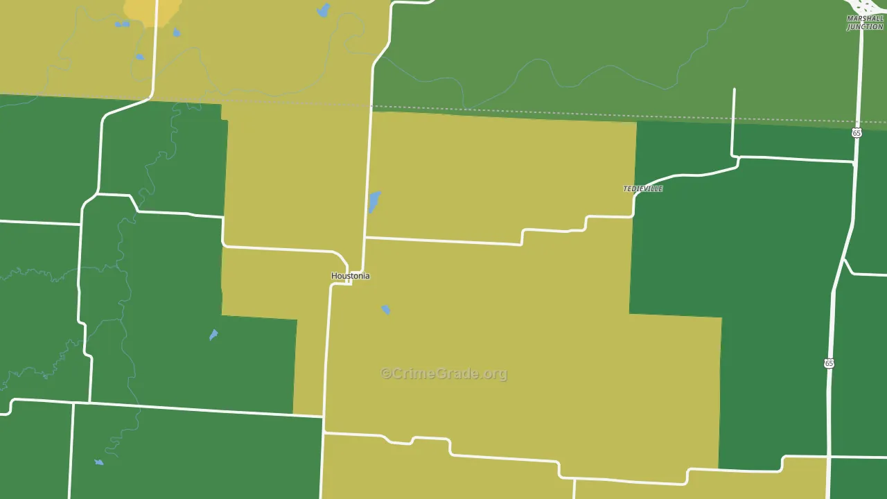 Houstonia, MO Map of Vehicle Theft Rates