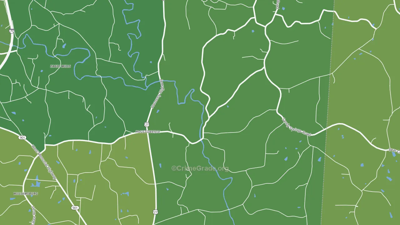 Houstonville, NC Map of Vehicle Theft Rates
