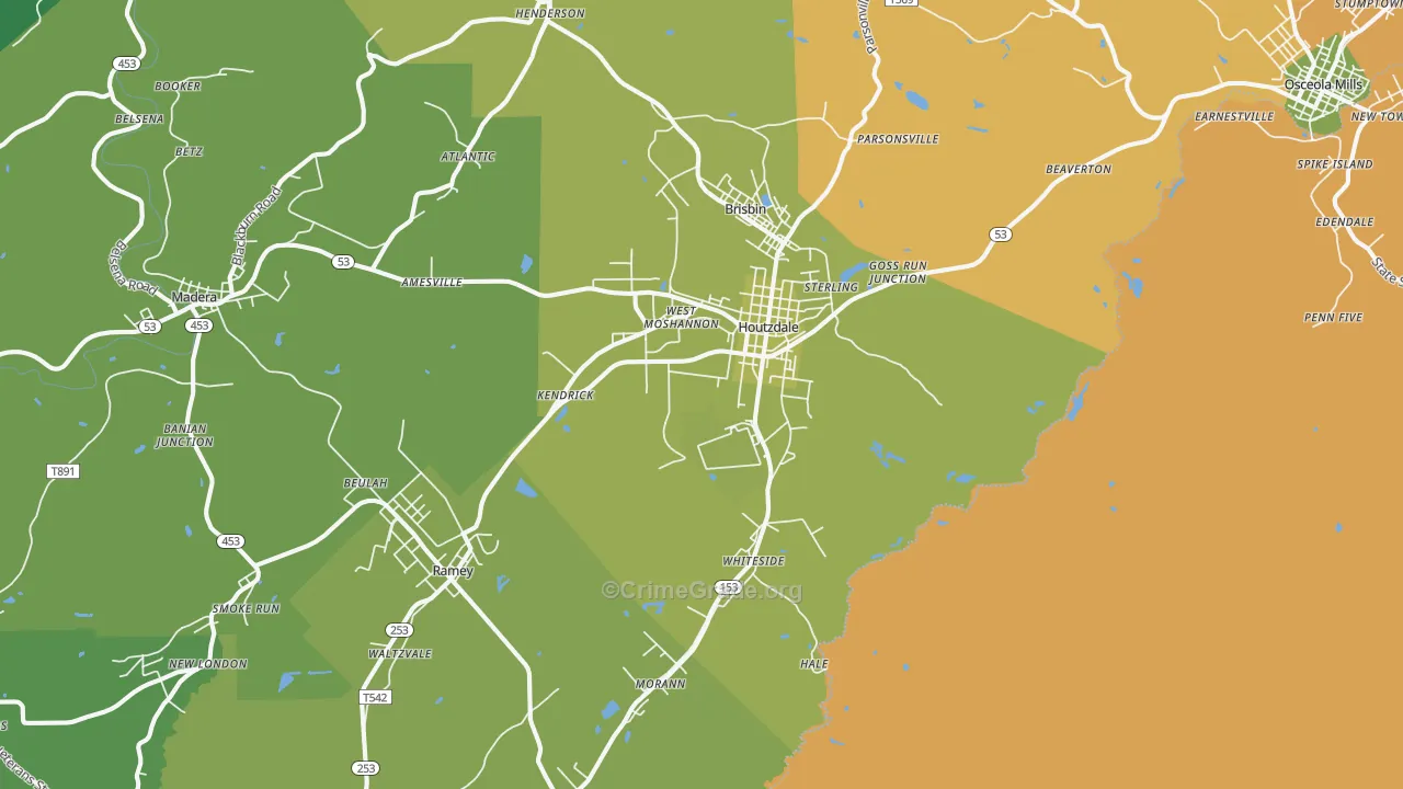 Houtzdale, PA Map of Vehicle Theft Rates