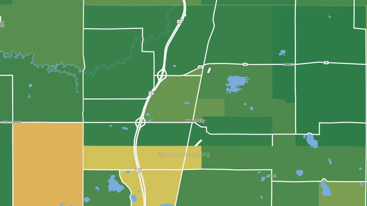 Howard City, MI Map of Vehicle Theft Rates