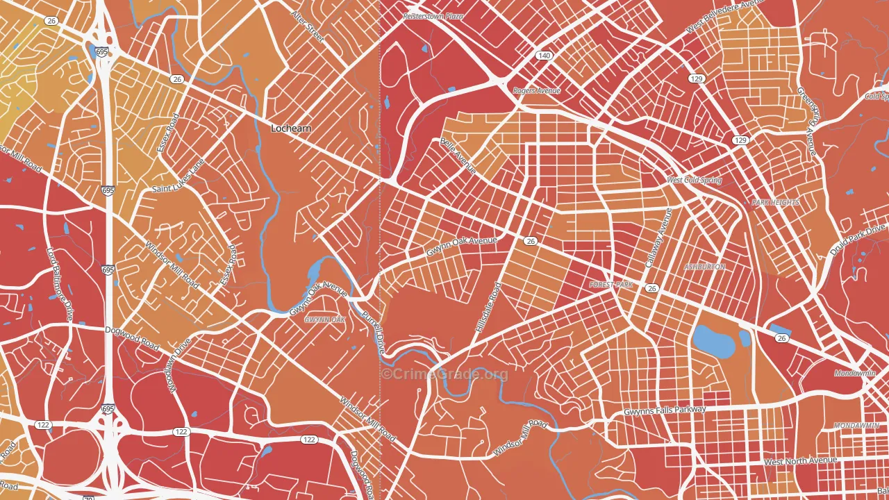 Howard Park, Gwynn Oak, MD Map of Vehicle Theft Rates