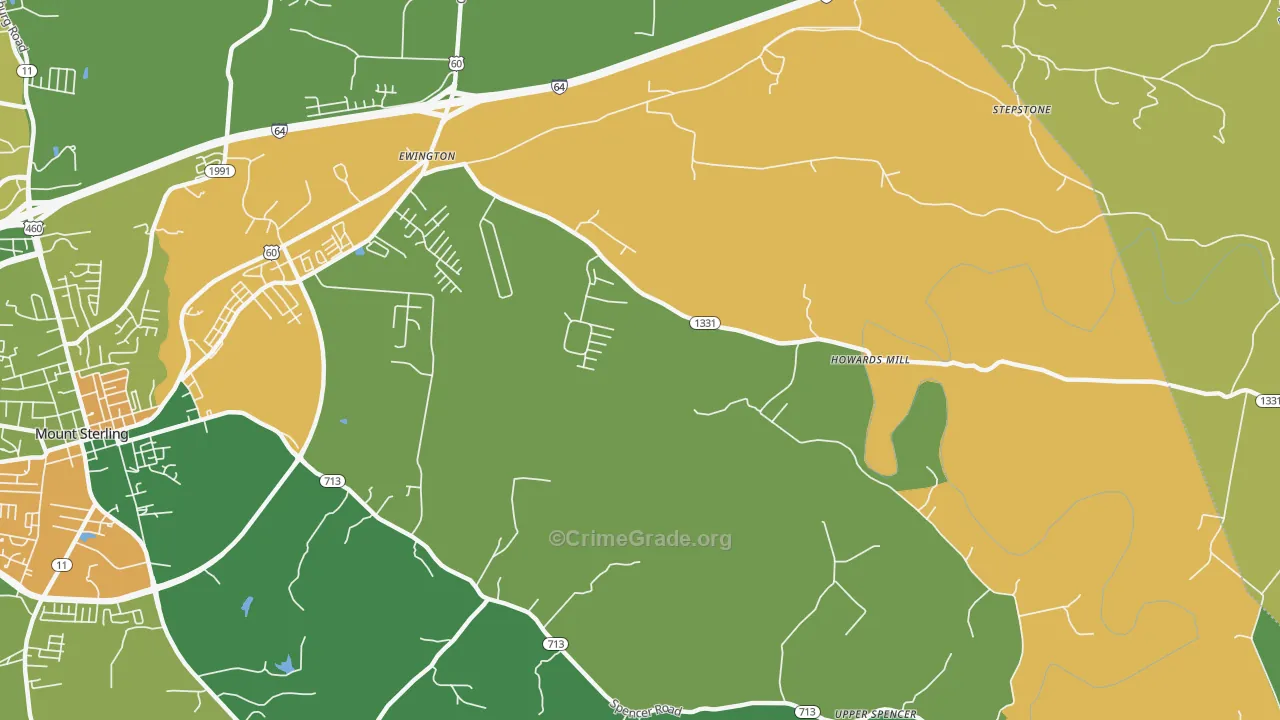 Howards Mill, KY Map of Vehicle Theft Rates