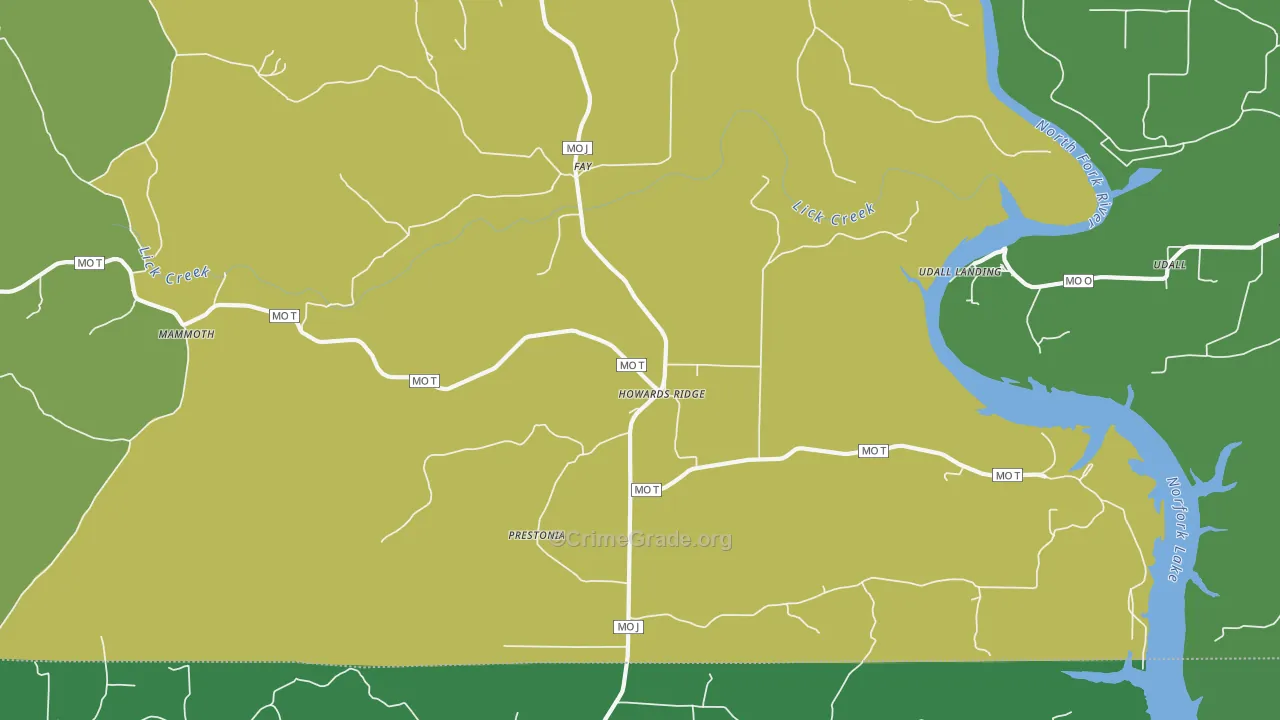 Howards Ridge, MO Map of Vehicle Theft Rates