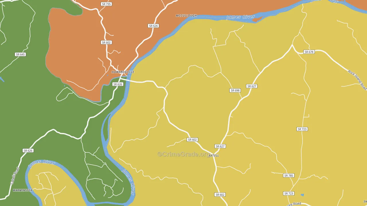 Howardsville, VA Map of Vehicle Theft Rates