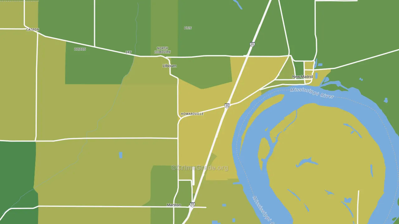 Howardville, MO Map of Vehicle Theft Rates