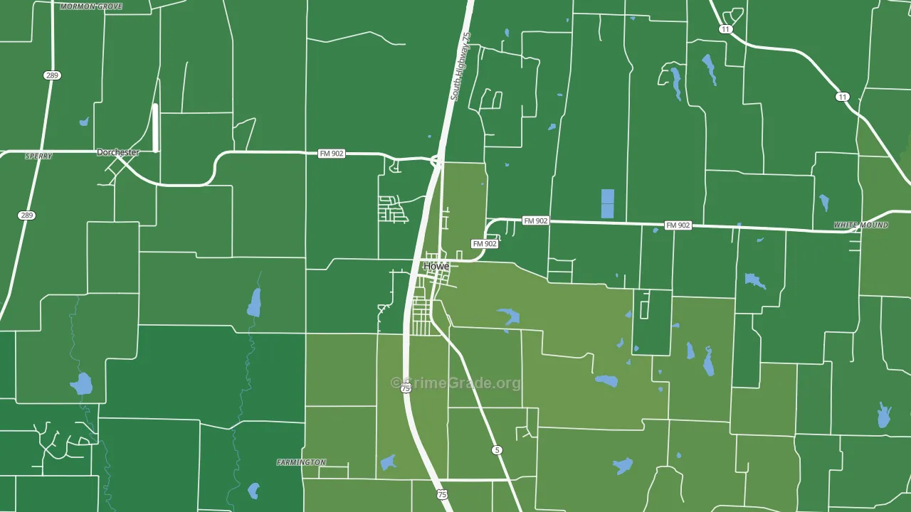 Howe, TX Map of Vehicle Theft Rates