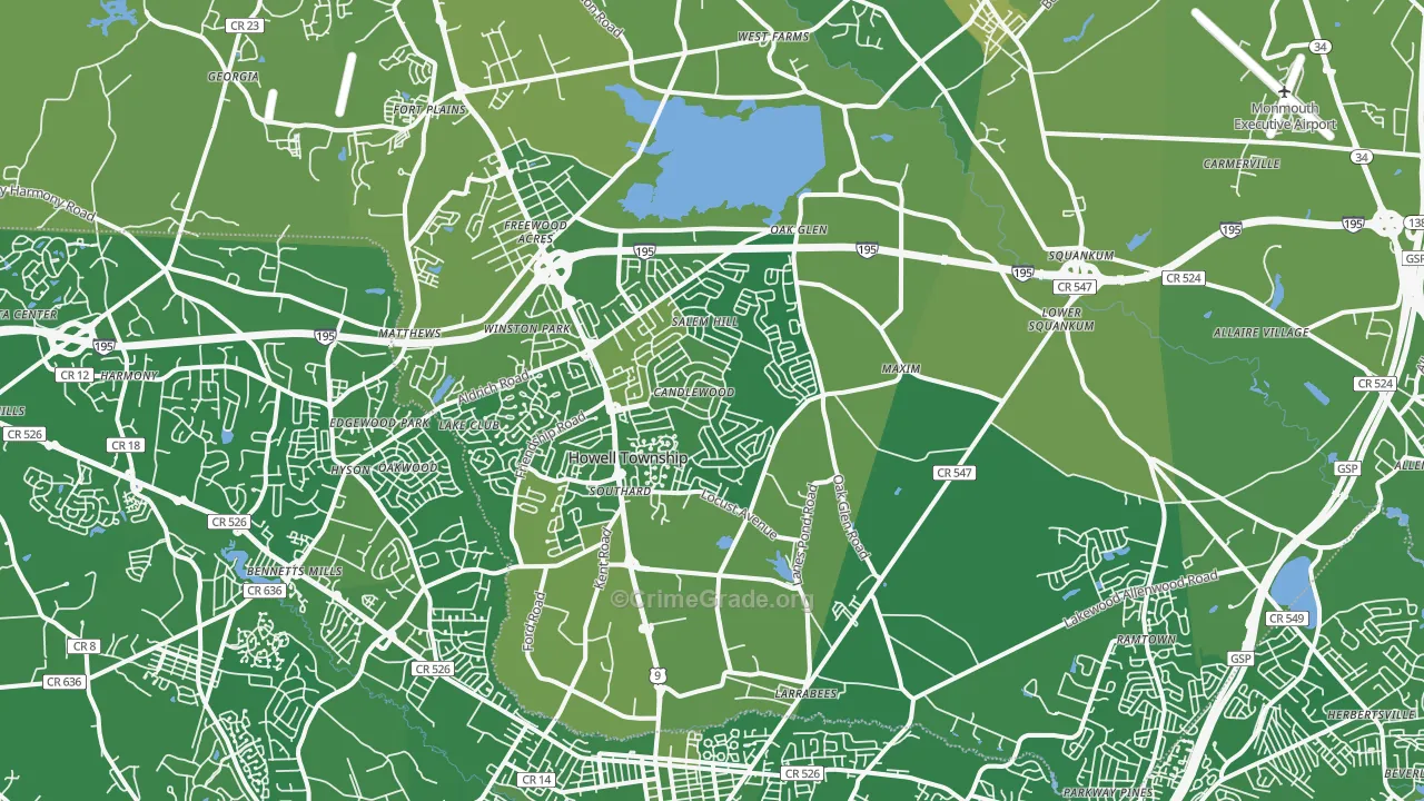 Howell, NJ Map of Vehicle Theft Rates