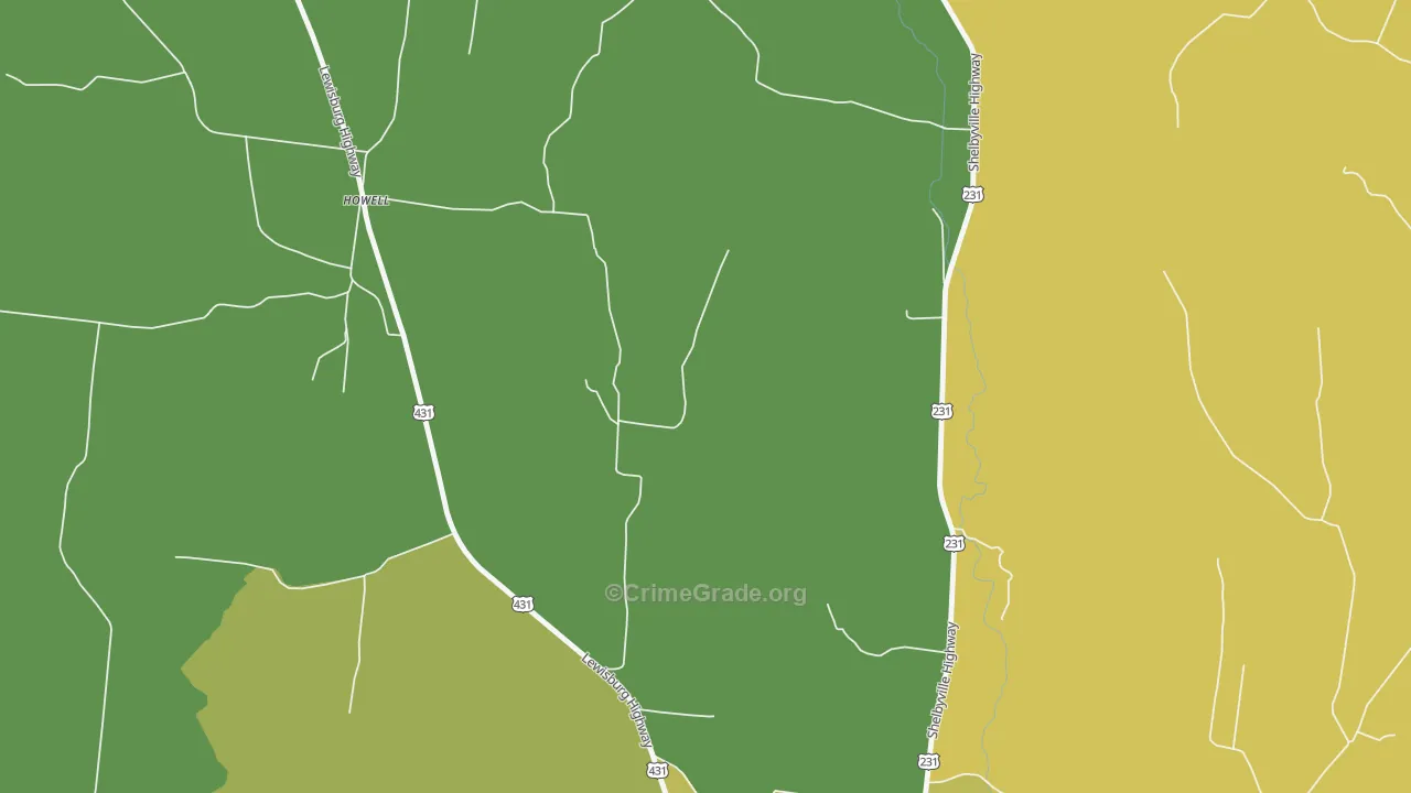 Howell, TN Map of Vehicle Theft Rates