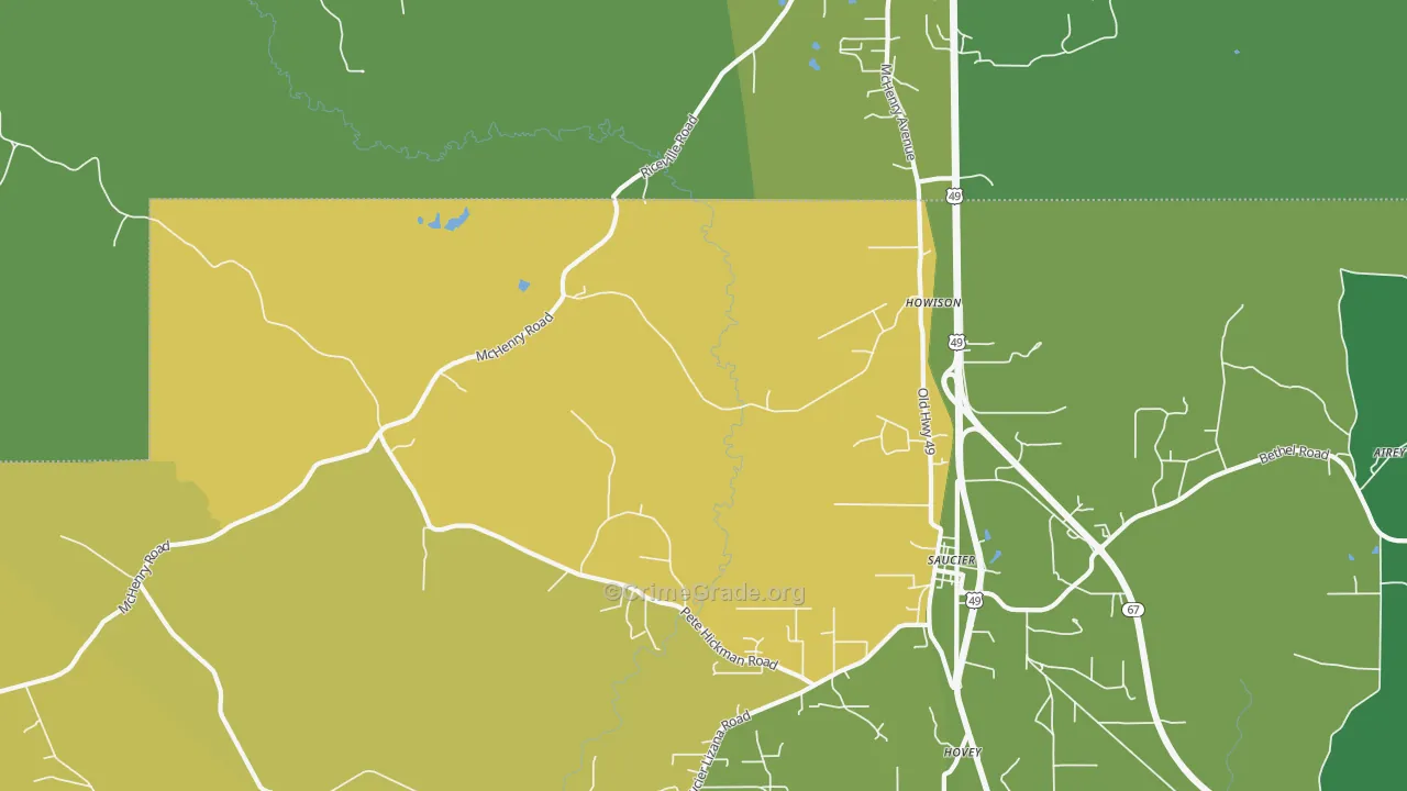 Howison, MS Map of Vehicle Theft Rates