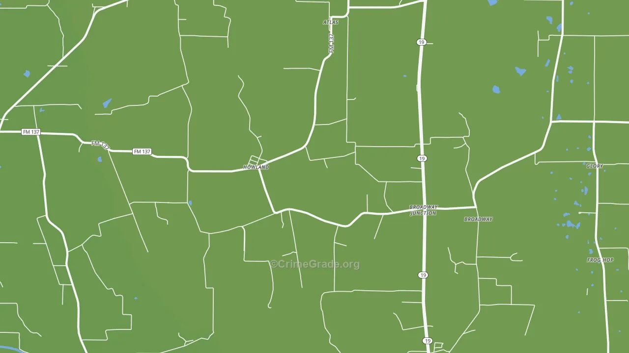 Howland, TX Map of Vehicle Theft Rates