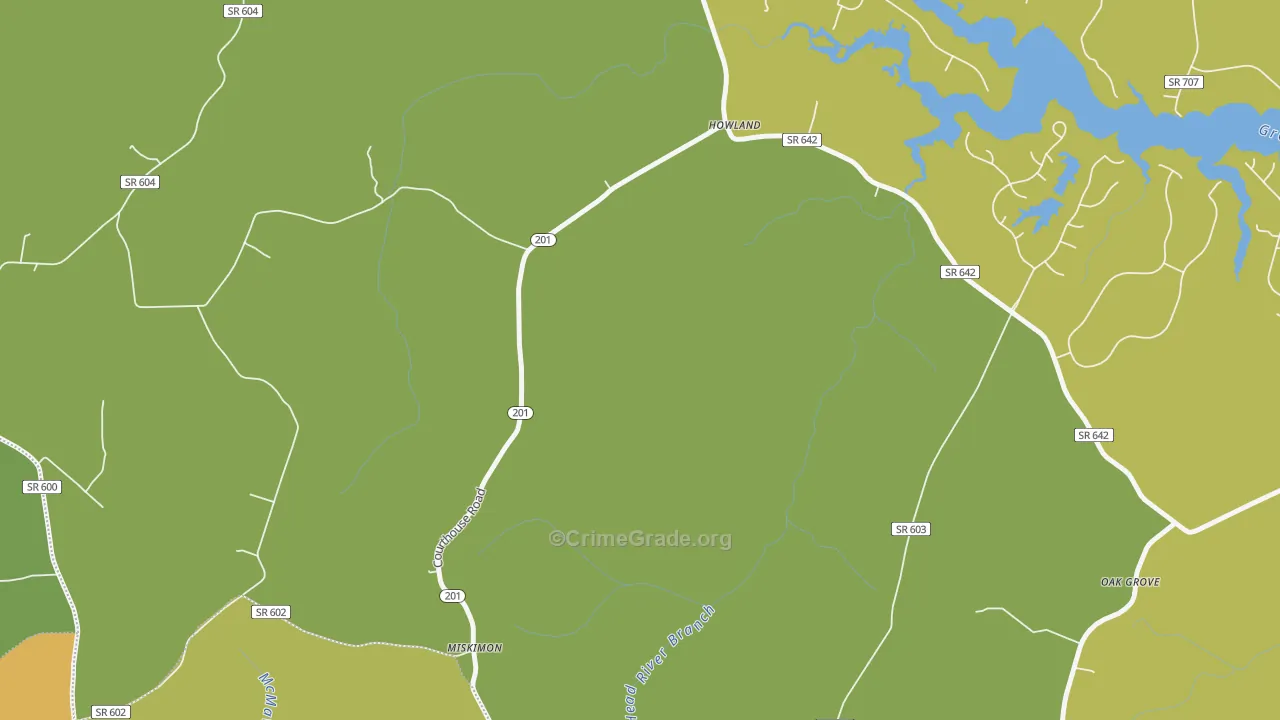 Howland, VA Map of Vehicle Theft Rates